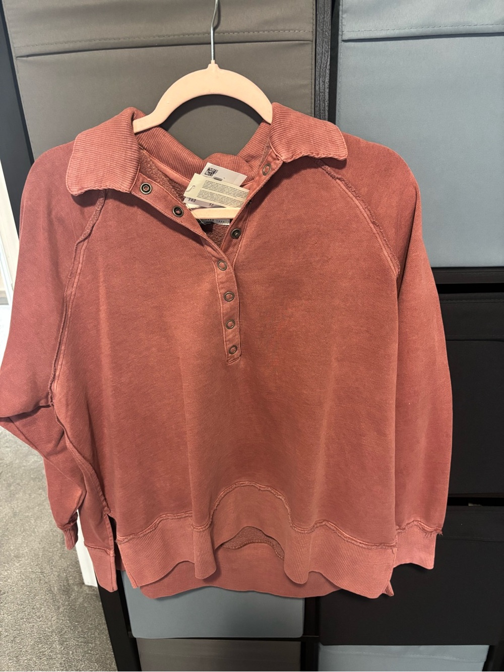 aerie Washed Rust Snap-Front Pullover Hoodie
